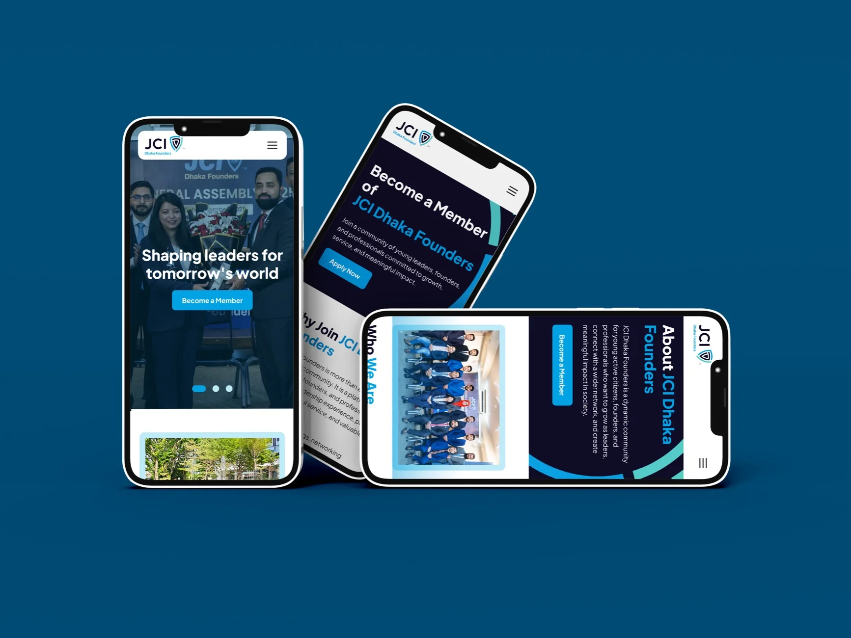 The JCI Dhaka Founders website on mobile