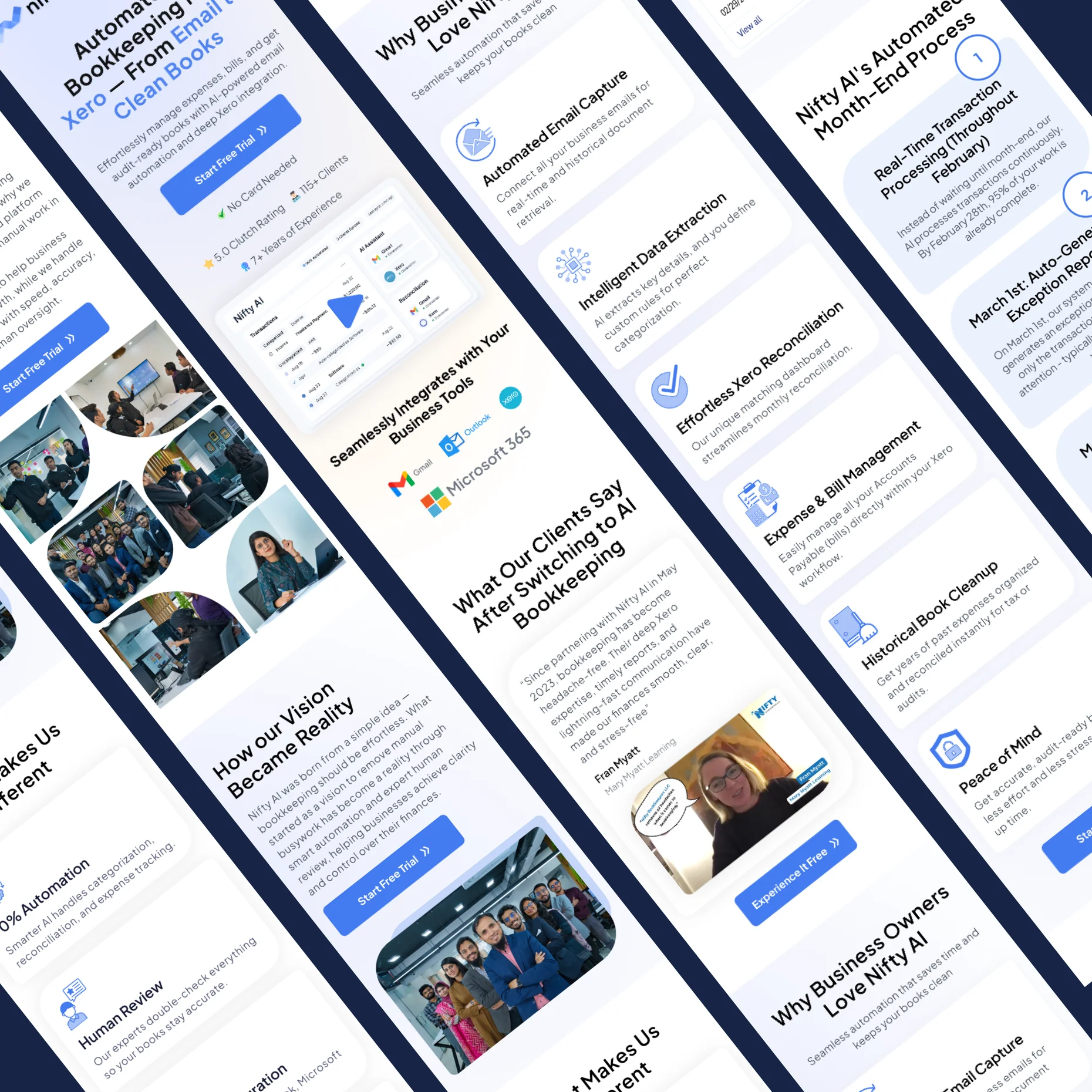 Nifty AI mobile pages laid out at an angle