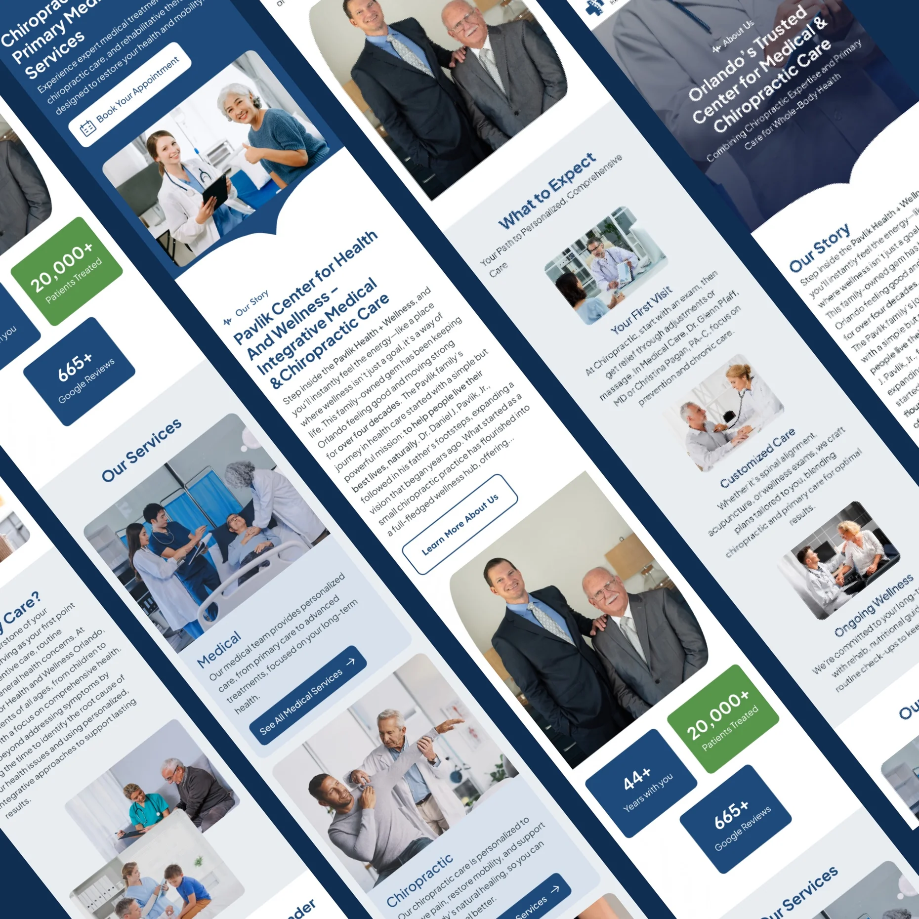 Pavlik Health & Wellness mobile pages laid out at an angle
