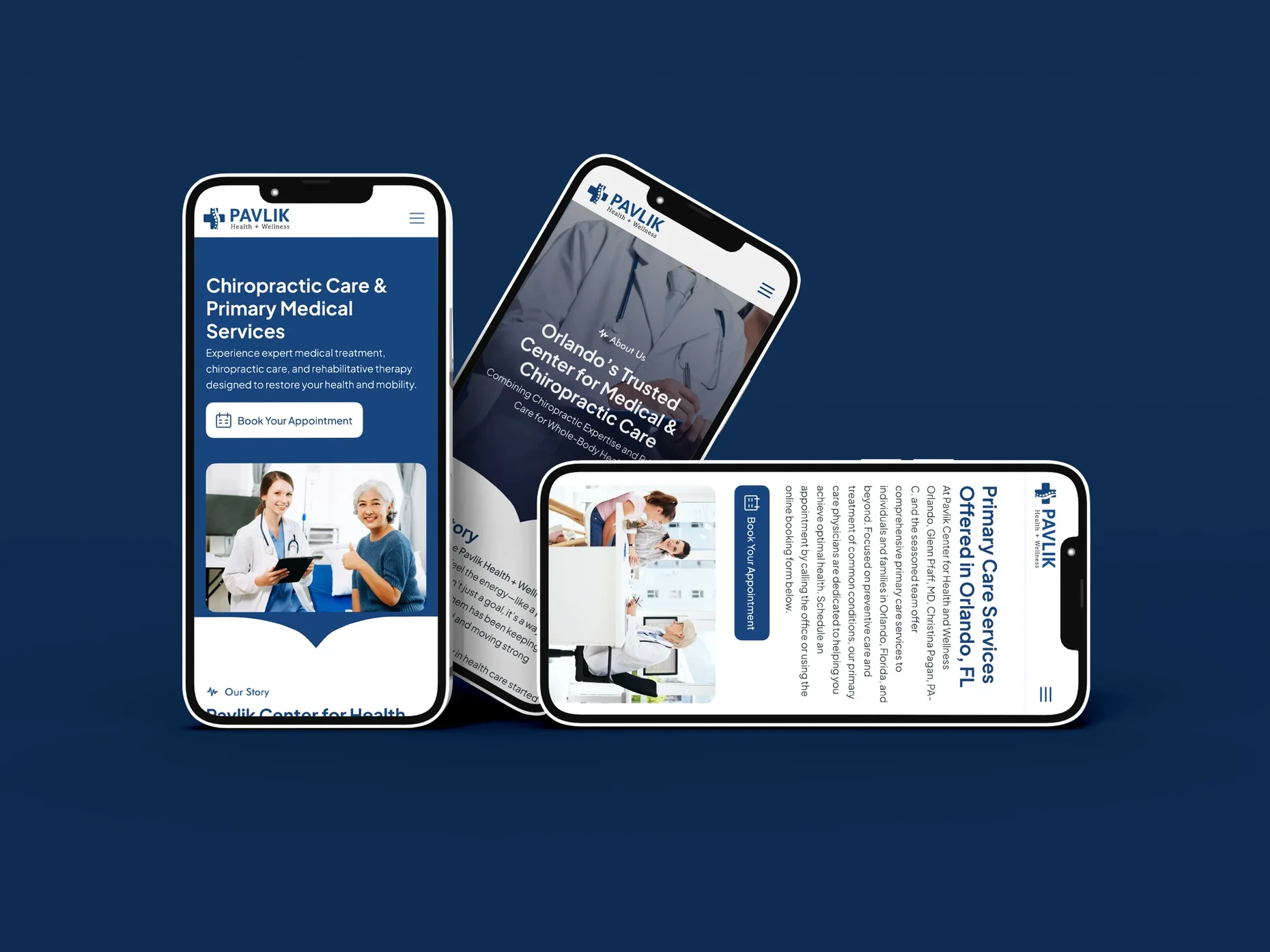 The Pavlik Health & Wellness website on three phones