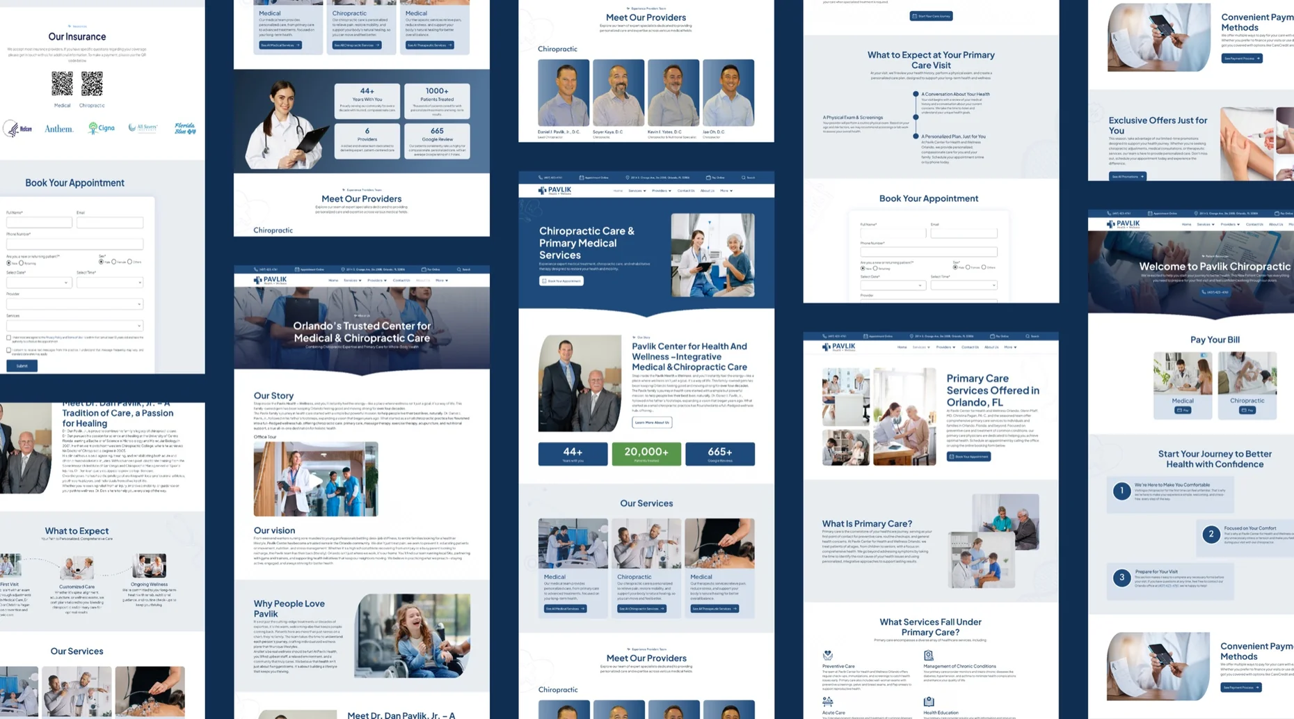 A grid of Pavlik Health & Wellness page designs