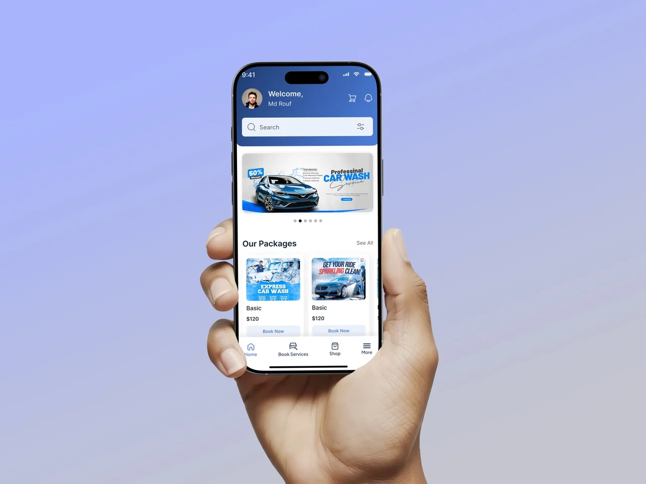 Car wash app on a phone